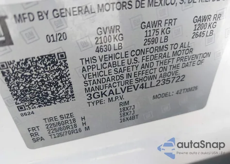 2020 GMC Terrain Awd Slt from USA, damaged, VIN 3GKALVEV4LL235722